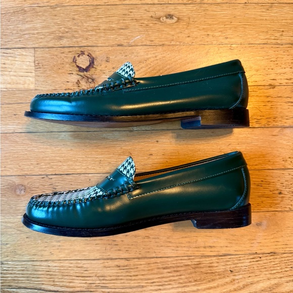 G.H. Bass Whitney Houndstooth Loafers Weejuns Green White Leather Slip On Shoes - Picture 3 of 7